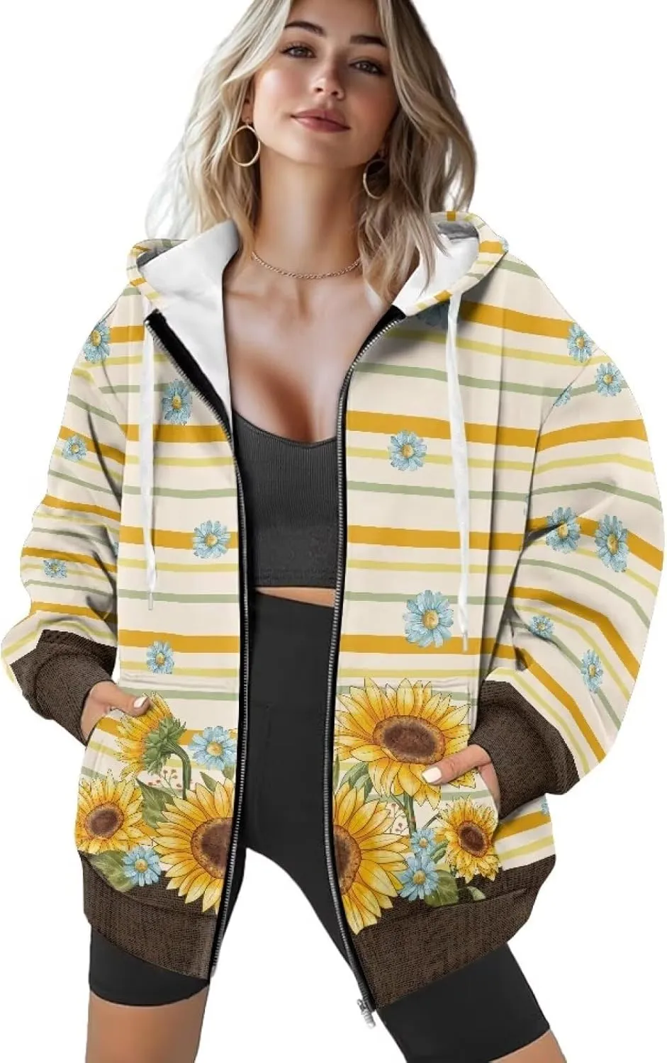 Suobstales Women's Full Zip Up Hoodie Long Sleeve Hooded Sweatshirts with Pockets Jacket Coat Casual Outfits Plus Size XS-XL