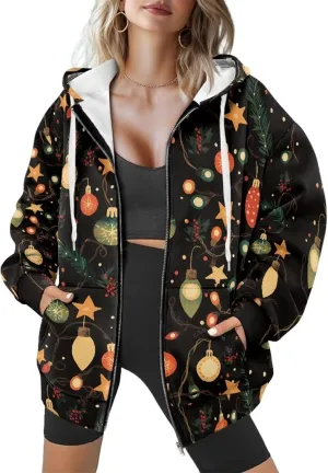 Suobstales Women's Oversized Hoodies Full Zip Up Sweatshirts with Pockets Long Sleeve Fall Outfits Casual Hooded Jackets