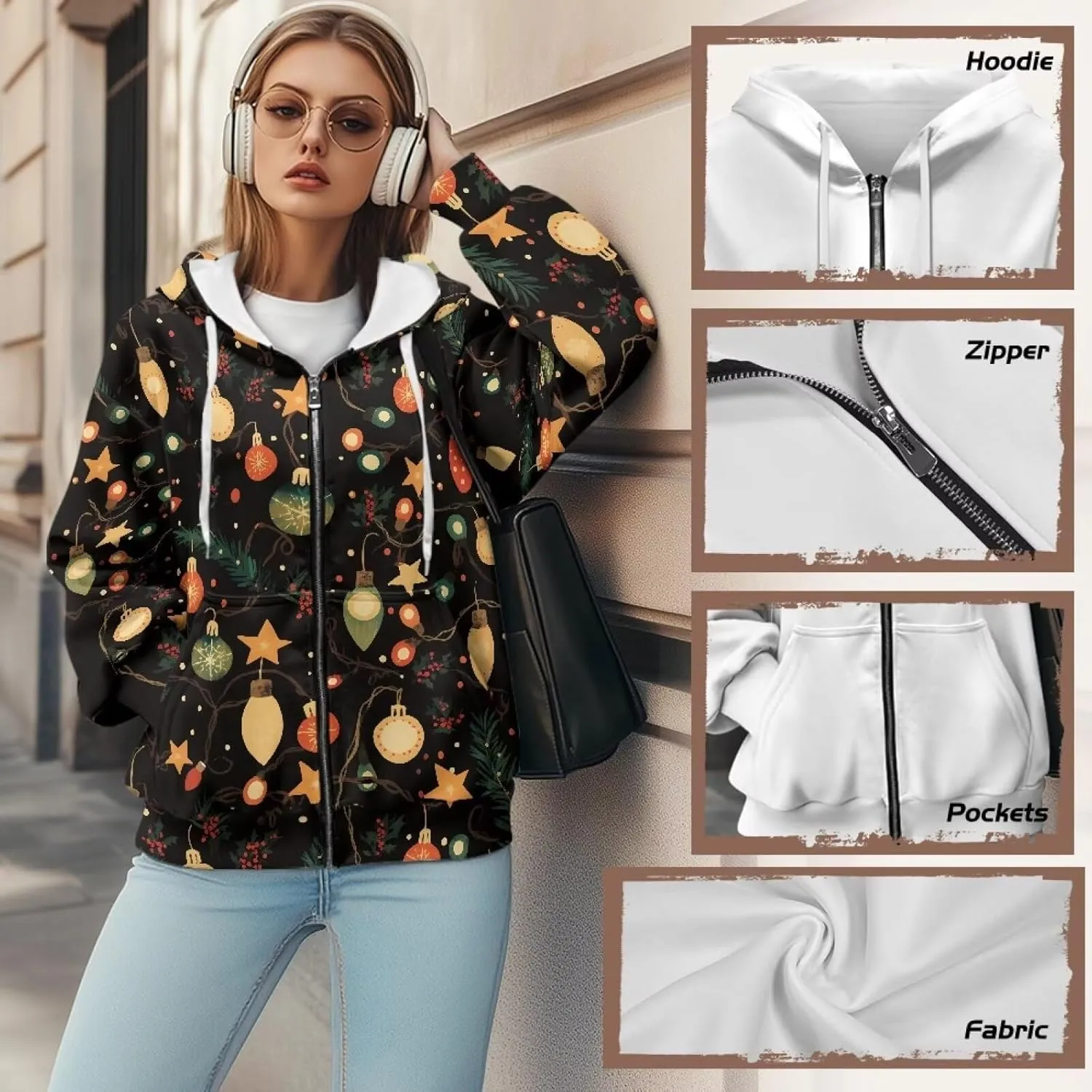 Suobstales Women's Oversized Hoodies Full Zip Up Sweatshirts with Pockets Long Sleeve Fall Outfits Casual Hooded Jackets