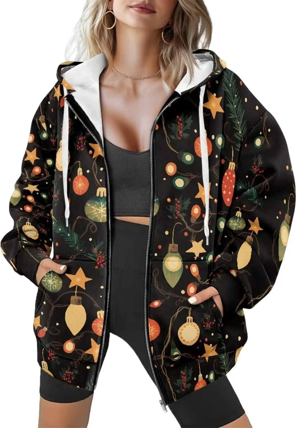 Suobstales Women's Oversized Hoodies Full Zip Up Sweatshirts with Pockets Long Sleeve Fall Outfits Casual Hooded Jackets
