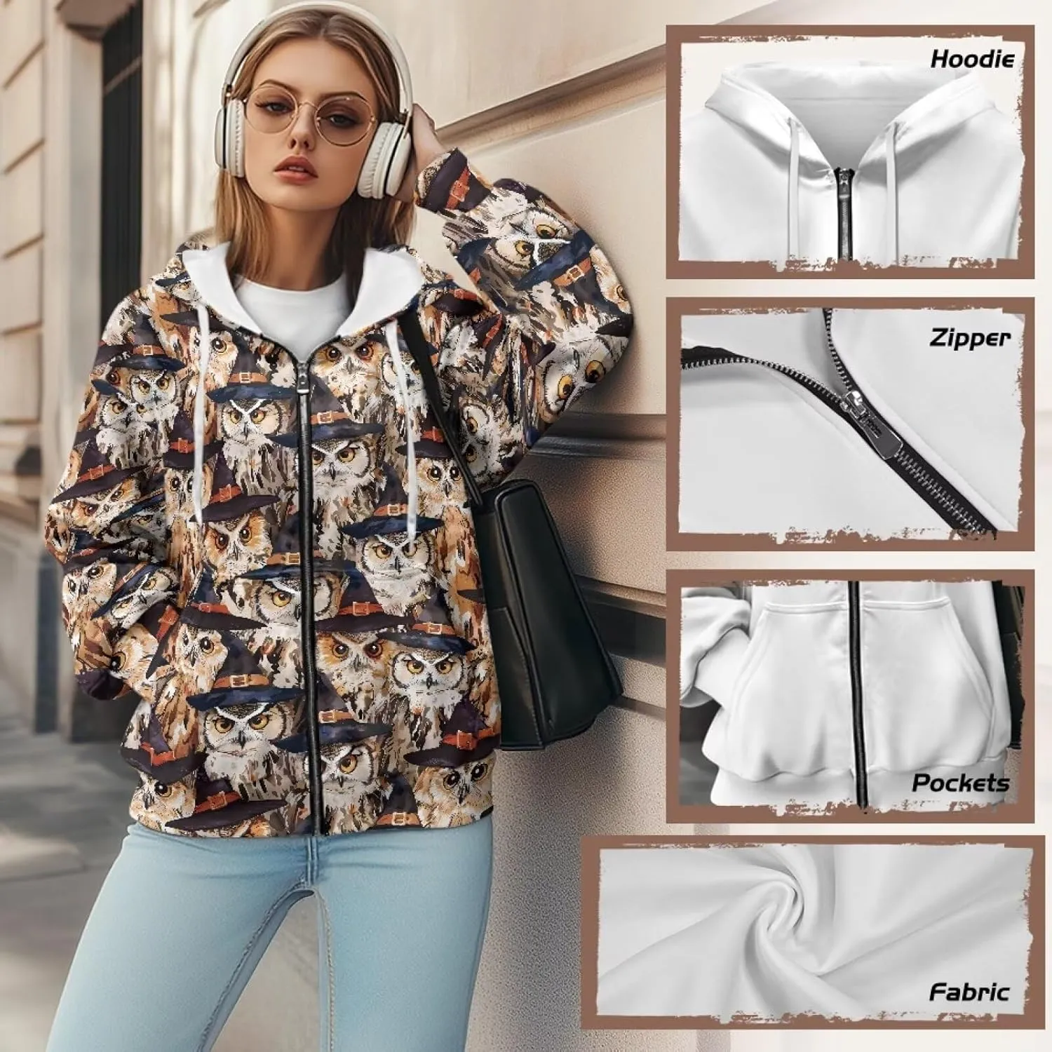 Suobstales Women's Oversized Hoodies Full Zip Up Sweatshirts with Pockets Long Sleeve Fall Outfits Casual Hooded Jackets