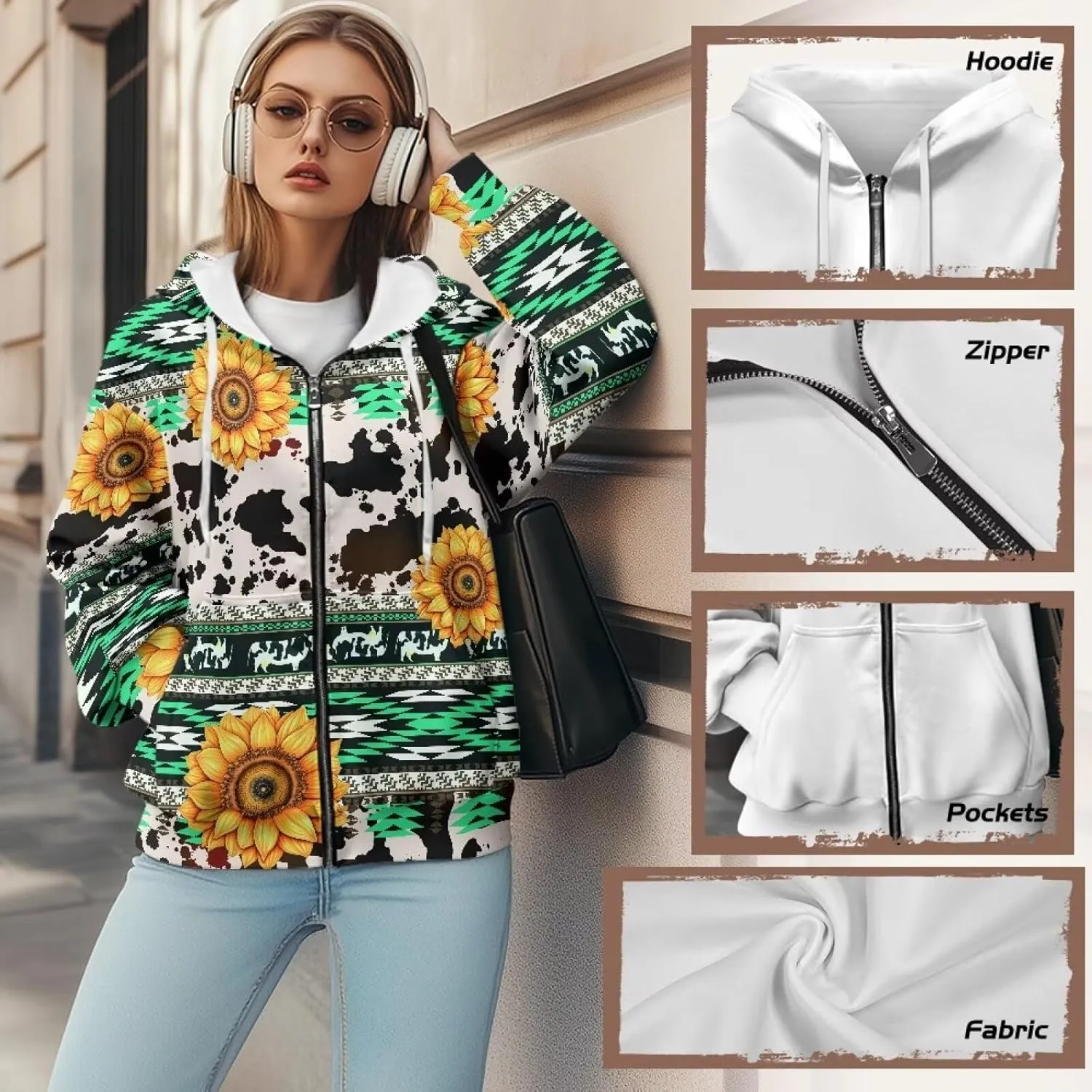 Suobstales Women's Oversized Zip Up Hoodie Long Sleeve Hooded Sweatshirt Fleece Jackets Casual Sweaters Outfits with Pockets