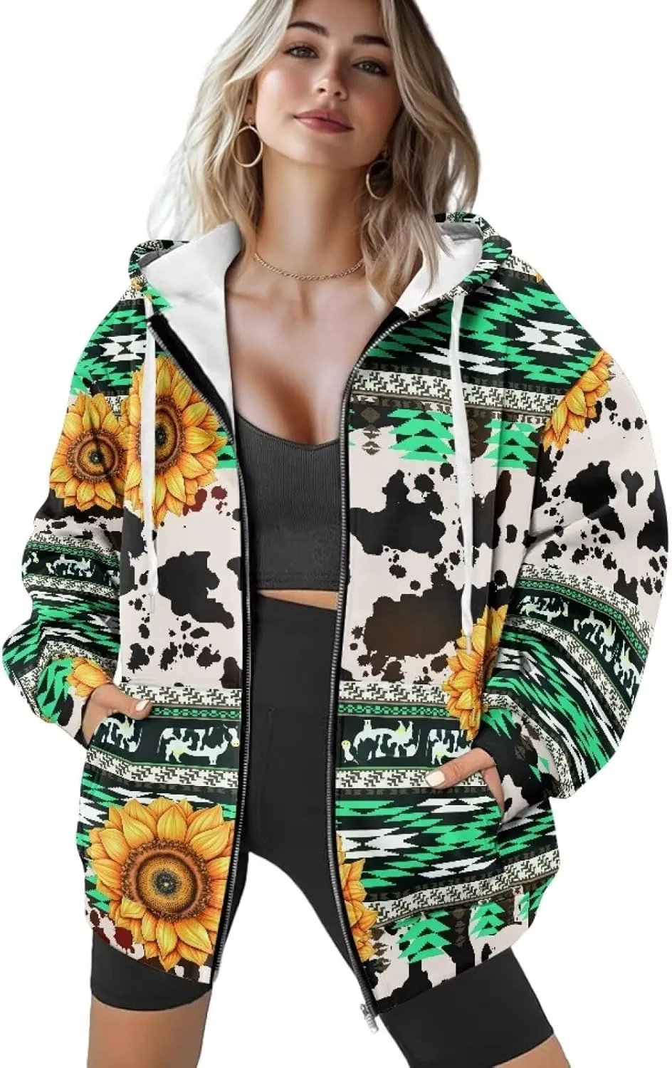 Suobstales Women's Oversized Zip Up Hoodie Long Sleeve Hooded Sweatshirt Fleece Jackets Casual Sweaters Outfits with Pockets