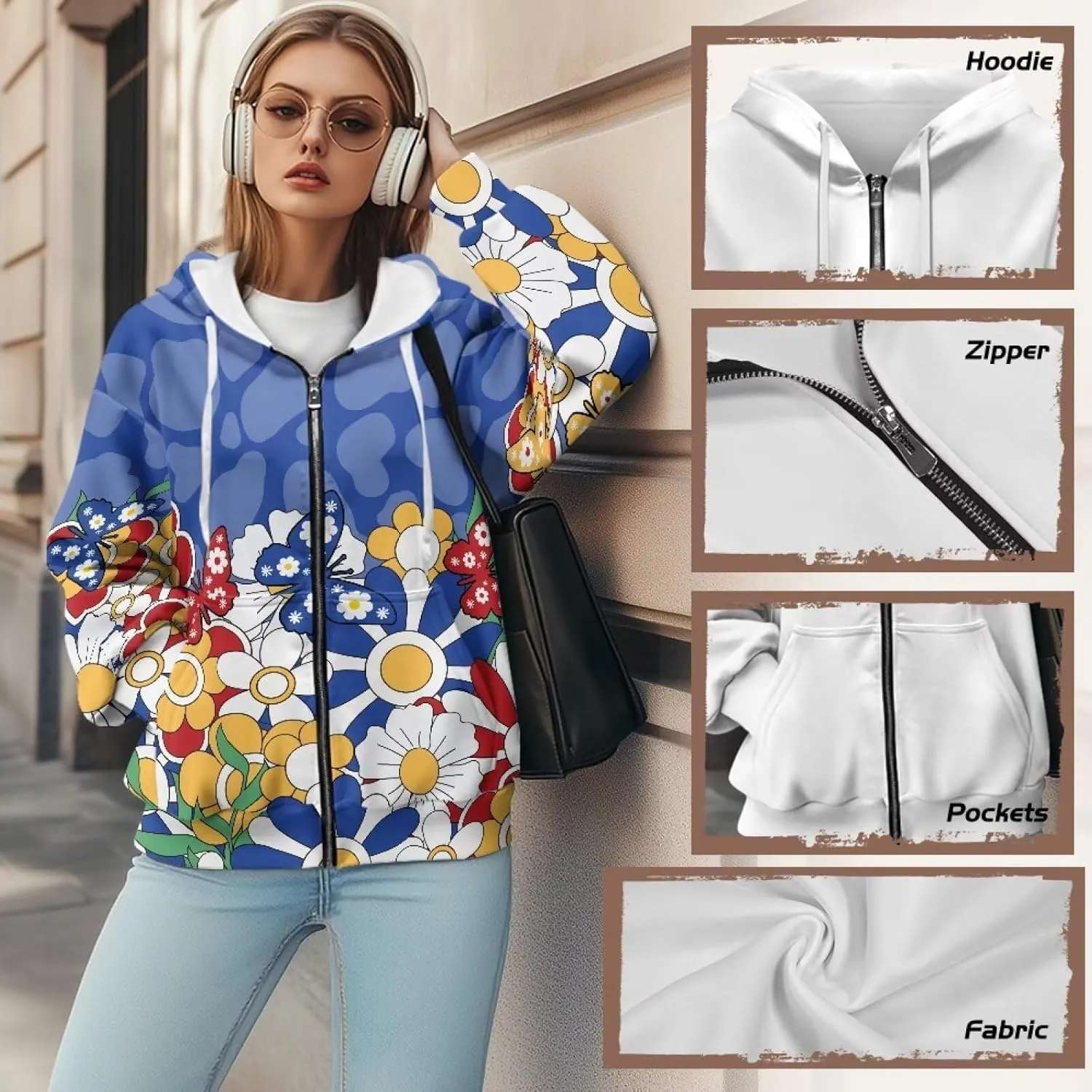 Suobstales Women's Oversized Zip Up Hoodie Long Sleeve Hooded Sweatshirt Fleece Jackets Casual Sweaters Outfits with Pockets