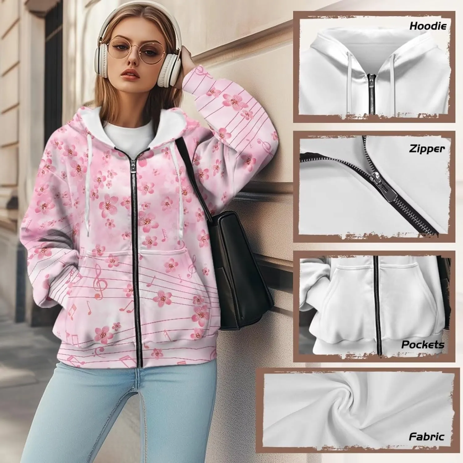 Suobstales Women's Oversized Zip Up Hoodies Long Sleeve Y2K Jacket Casual Winter Sweatshirts Trendy Drawstring Hooded Coat