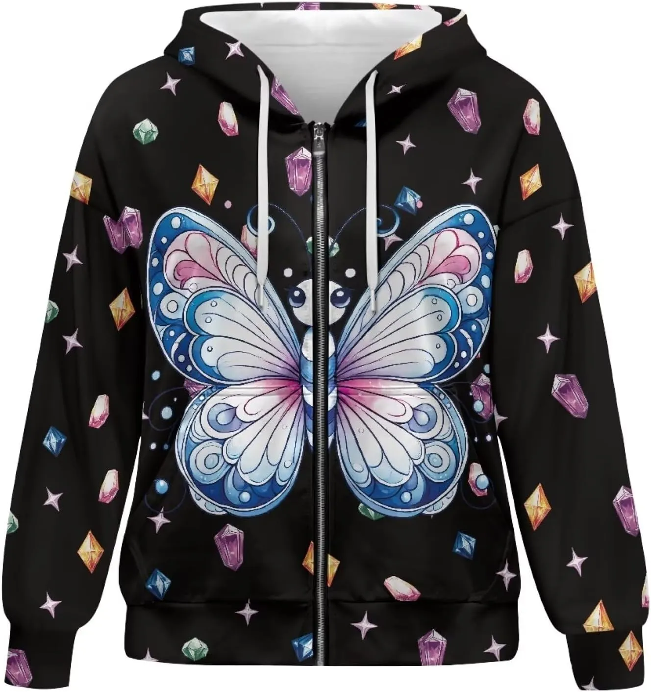 Suobstales Women's Oversized Zip Up Hoodies Long Sleeve Y2K Jacket Casual Winter Sweatshirts Trendy Drawstring Hooded Coat