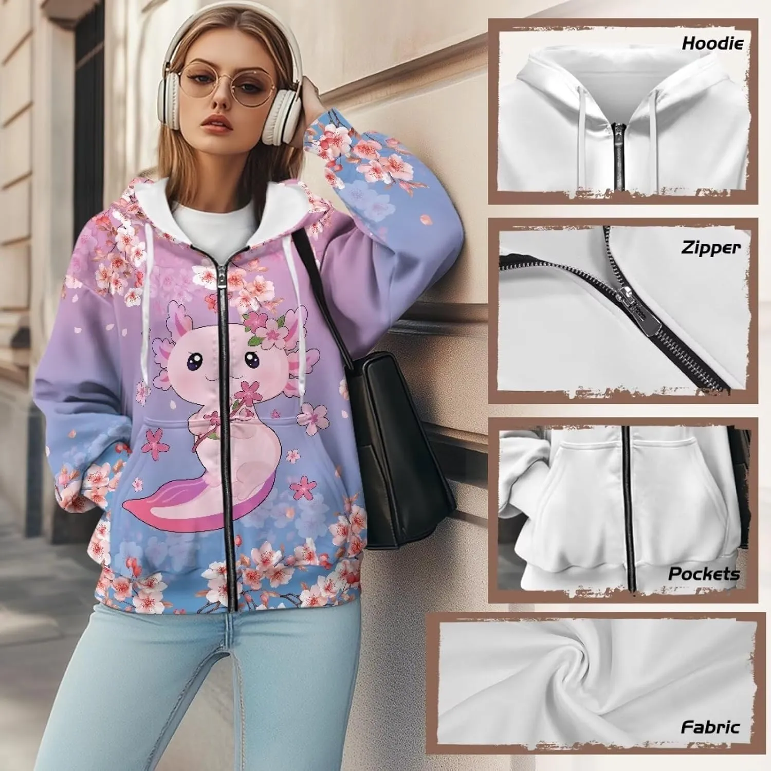 Suobstales Womens Zip Up Hoodies Long Sleeve Fall Oversized Sweatshirts Fleece Y2K Jacket with Pockets 2024 Fashion Clothes