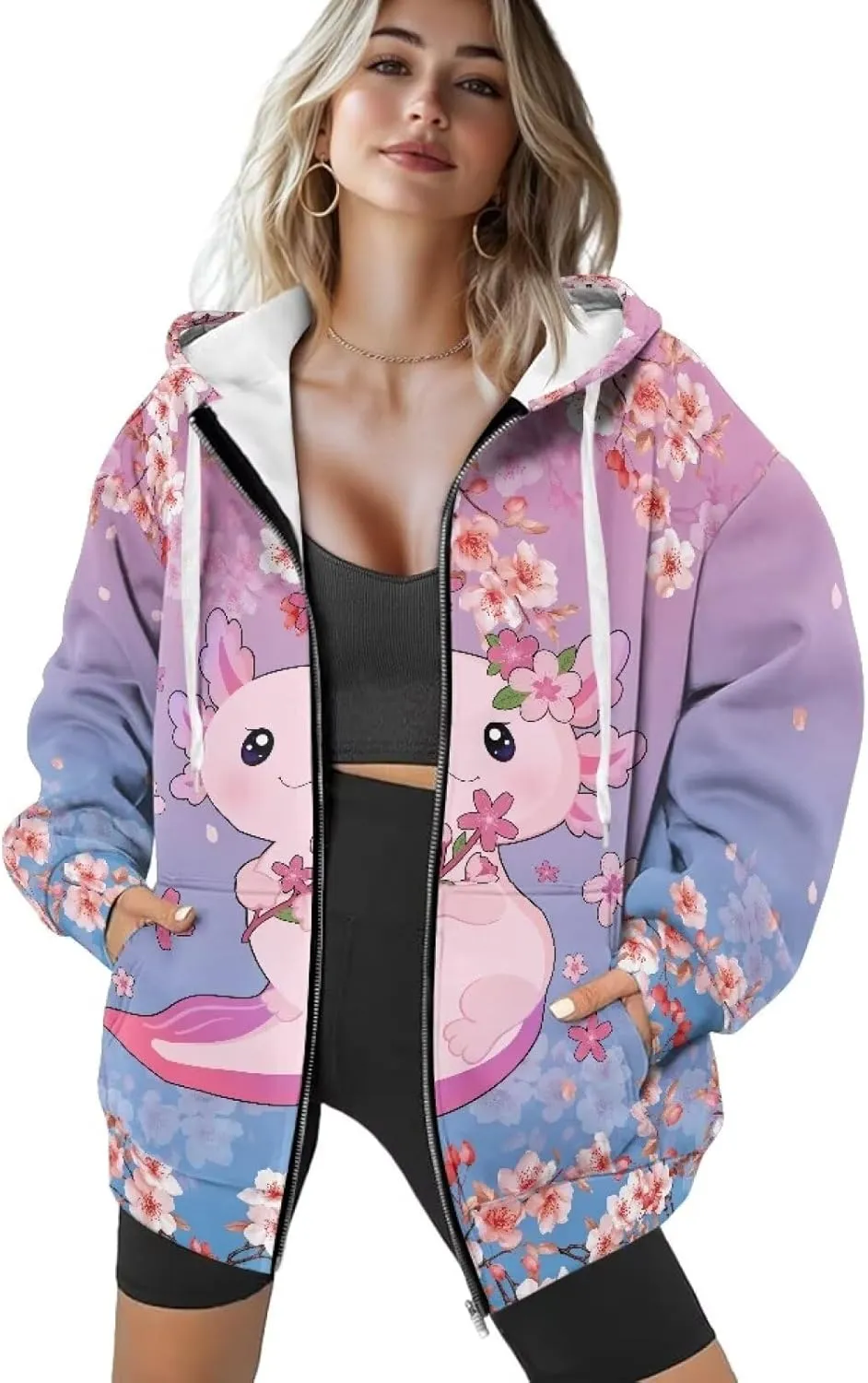 Suobstales Womens Zip Up Hoodies Long Sleeve Fall Oversized Sweatshirts Fleece Y2K Jacket with Pockets 2024 Fashion Clothes