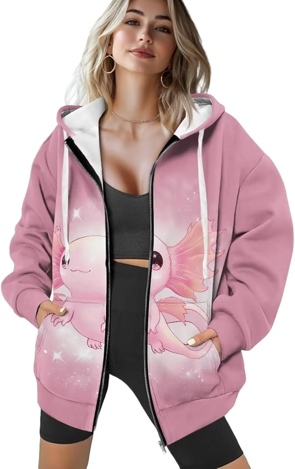 Suobstales Womens Zip Up Hoodies Long Sleeve Fall Oversized Sweatshirts Fleece Y2K Jacket with Pockets 2024 Fashion Clothes