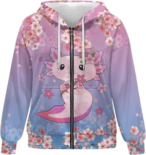Suobstales Womens Zip Up Hoodies Long Sleeve Fall Oversized Sweatshirts Fleece Y2K Jacket with Pockets 2024 Fashion Clothes