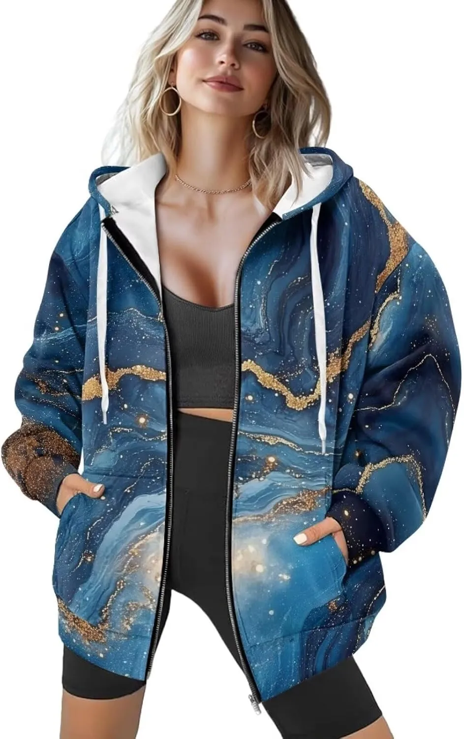 Suobstales Womens Zip Up Hoodies Long Sleeve Fall Oversized Sweatshirts Fleece Y2K Jacket with Pockets 2024 Fashion Clothes