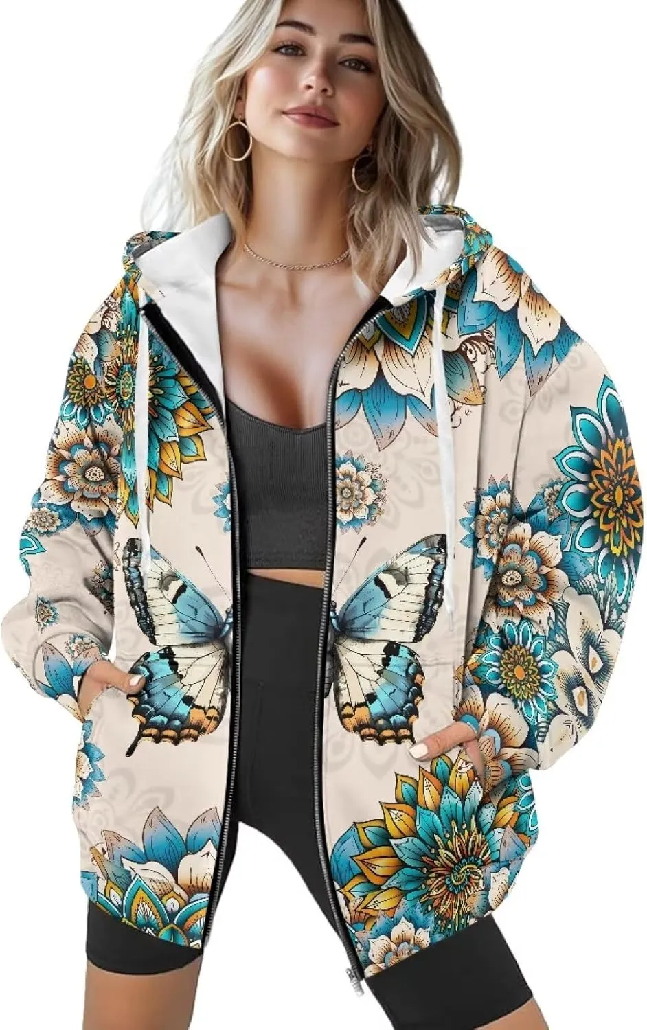 Suobstales Womens Zip Up Hoodies Long Sleeve Fall Oversized Sweatshirts Fleece Y2K Jacket with Pockets 2024 Fashion Clothes