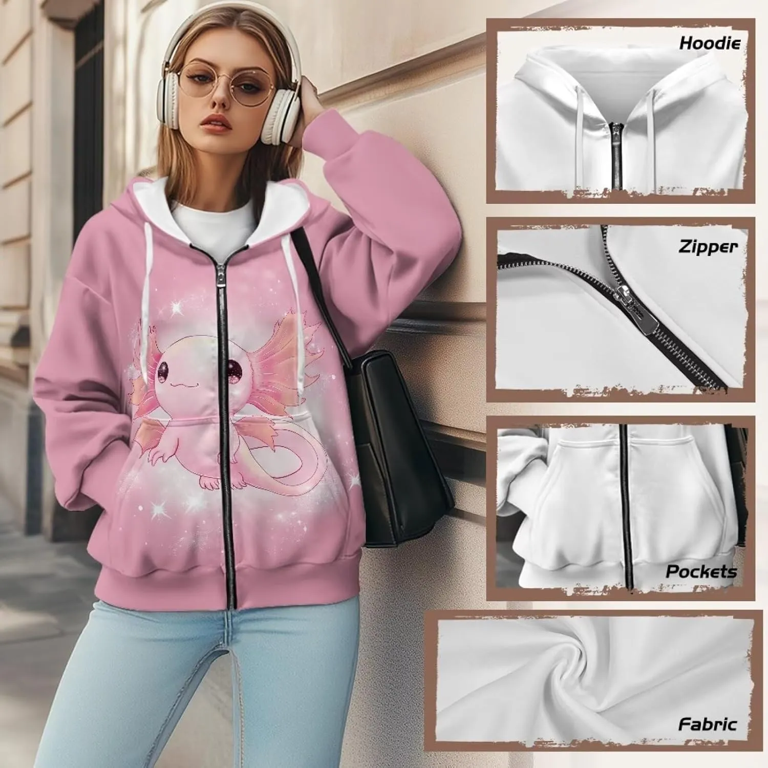Suobstales Womens Zip Up Hoodies Long Sleeve Fall Oversized Sweatshirts Fleece Y2K Jacket with Pockets 2024 Fashion Clothes