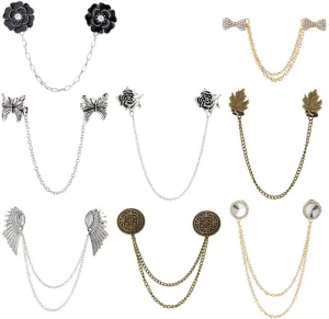 SUPERFINDINGS 8Pcs 8 Styles Collar Chain Clips Alloy Rhinestone Collar Pins Sweater Shawl Clip Cloak Clasp Retro Cardigan Clips Shirt Collar Brooch Hanging Chain Brooch for Women Men Jewelry Gifts