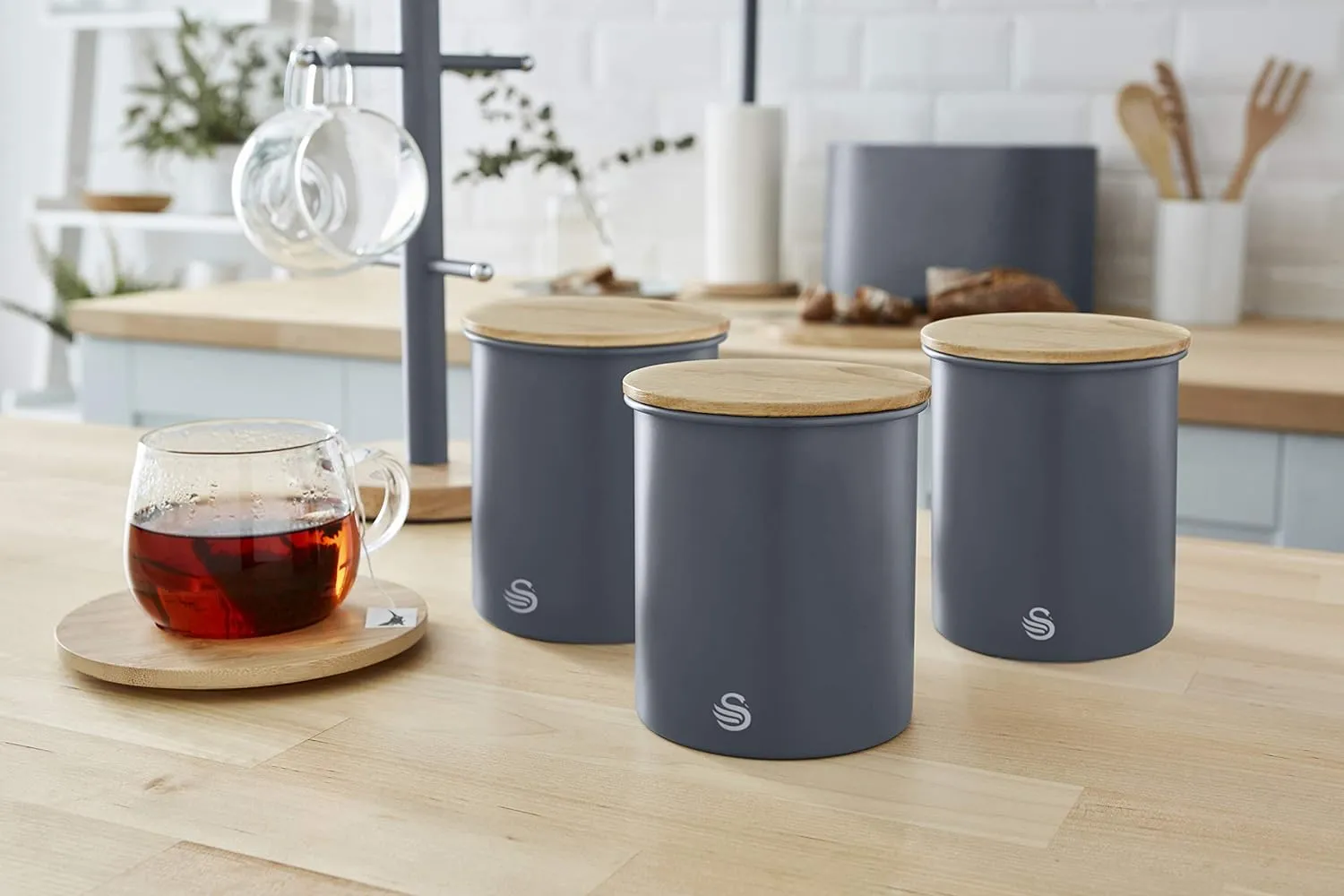 Swan Canisters Set of 3 Slate Grey