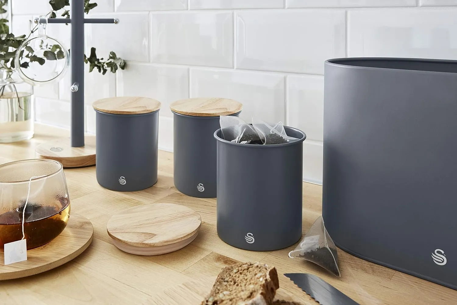Swan Canisters Set of 3 Slate Grey