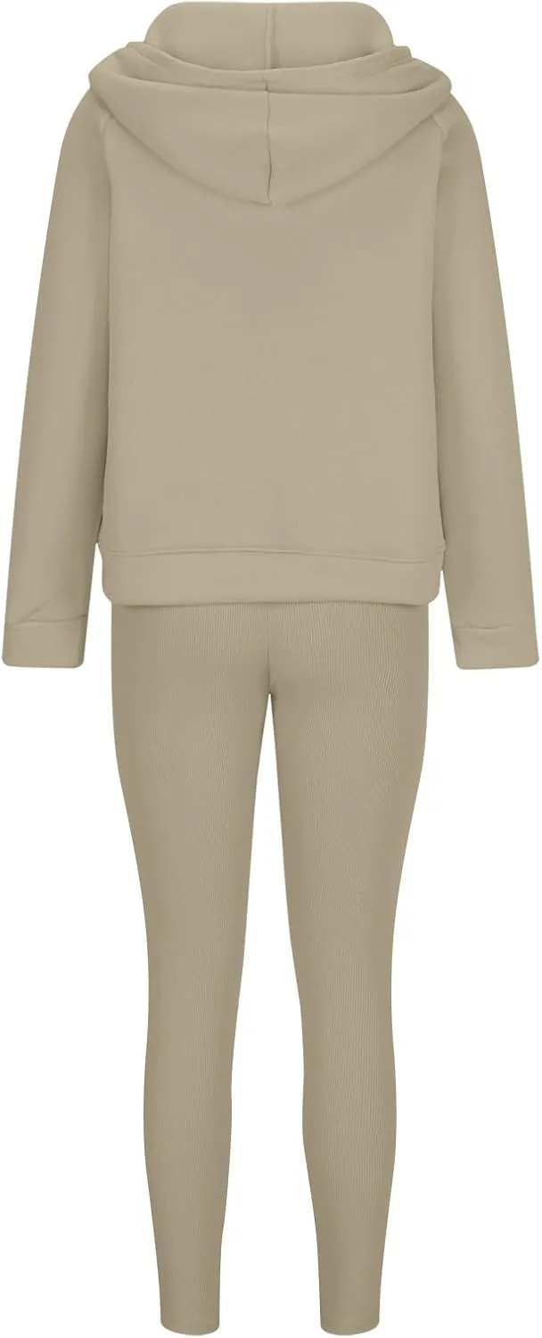Sweatsuit Set for Women 3 Piece Oversized Outfits Button Hoodie Pullover and Tank Top Long Pants Matching Lounge Sets