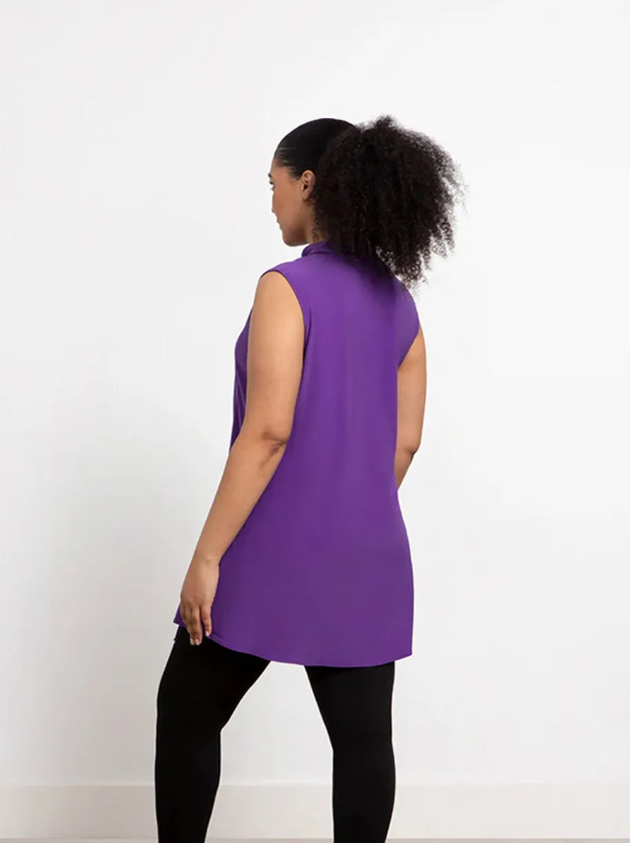 Sympli Sleeveless Mock Neck Slit Tunic