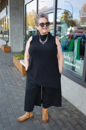 Sympli Sleeveless Mock Neck Slit Tunic