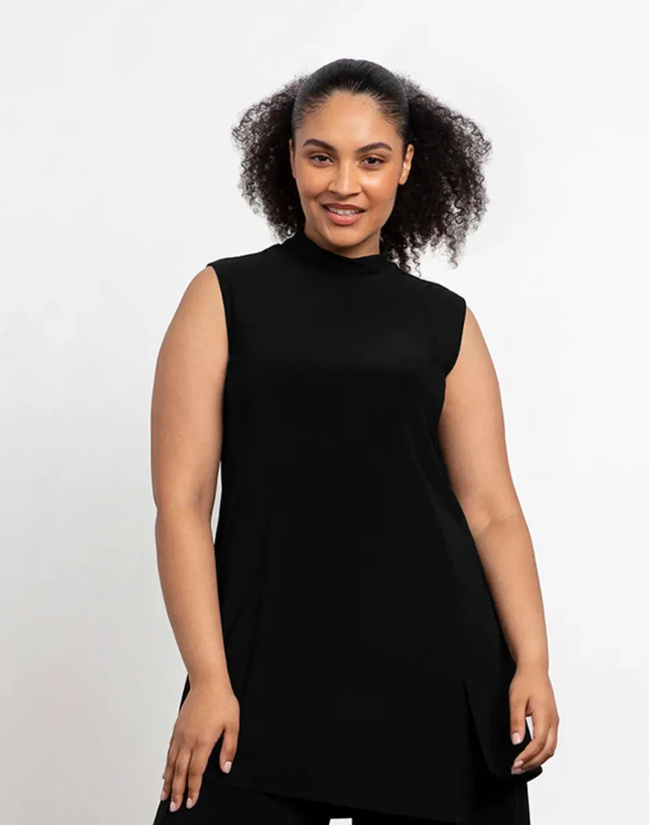 Sympli Sleeveless Mock Neck Slit Tunic