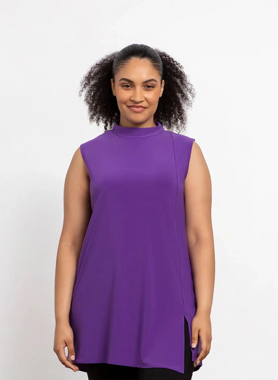 Sympli Sleeveless Mock Neck Slit Tunic