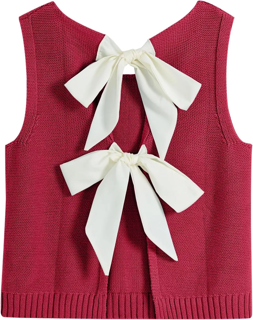 Tanou Women's 2025 Fall Casual Loose Tank Tops Open Back Bow Tie Knit Sleeveless Sweater Vest