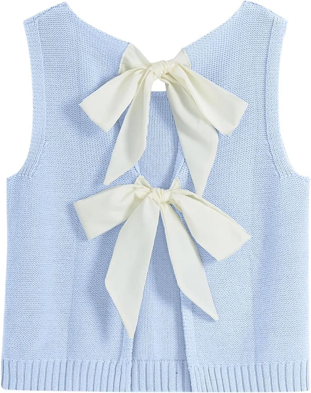 Tanou Women's 2025 Fall Casual Loose Tank Tops Open Back Bow Tie Knit Sleeveless Sweater Vest