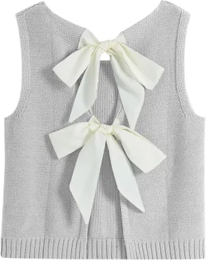 Tanou Women's 2025 Fall Casual Loose Tank Tops Open Back Bow Tie Knit Sleeveless Sweater Vest
