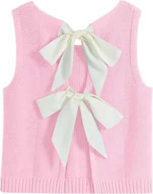 Tanou Women's 2025 Fall Casual Loose Tank Tops Open Back Bow Tie Knit Sleeveless Sweater Vest