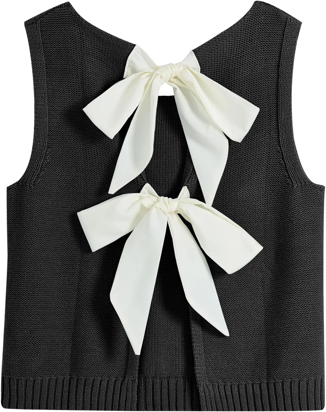 Tanou Women's 2025 Fall Casual Loose Tank Tops Open Back Bow Tie Knit Sleeveless Sweater Vest