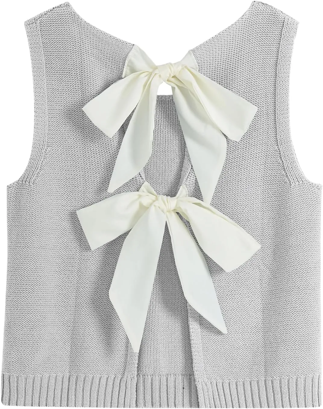 Tanou Women's 2025 Fall Casual Loose Tank Tops Open Back Bow Tie Knit Sleeveless Sweater Vest