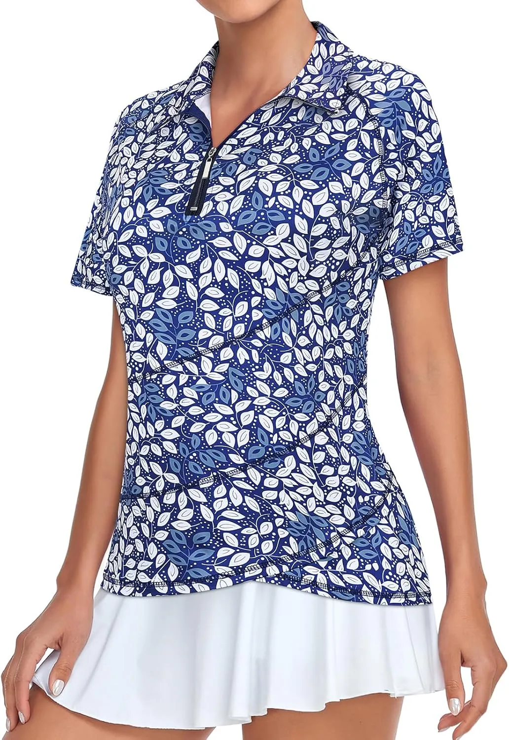 Tanst Sky Women's Golf Polo Shirts Zip Short Sleeve Collared Asymmetrical Hem Tops Moisture Wicking Workout Apparel