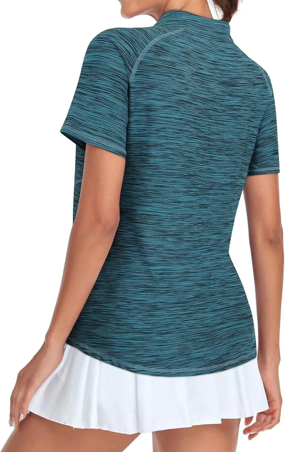 Tanst Sky Women's Golf Polo Shirts Zip Short Sleeve Collared Asymmetrical Hem Tops Moisture Wicking Workout Apparel