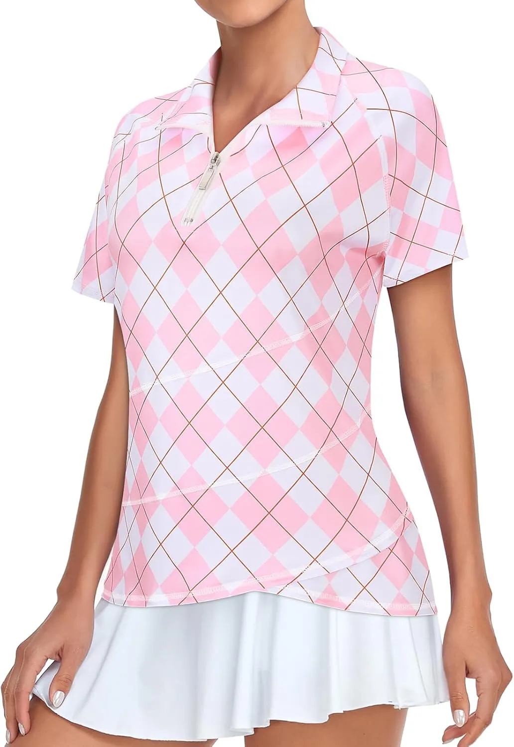 Tanst Sky Women's Golf Polo Shirts Zip Short Sleeve Collared Asymmetrical Hem Tops Moisture Wicking Workout Apparel