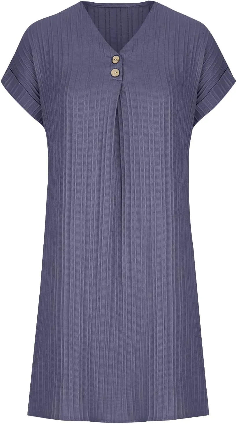 TARIENDY Womens Short Sleeve Dress Loose Fit V Neck Dresses Casual Summer Comfy Sundress Plain Beach Vacation Outfits 2025