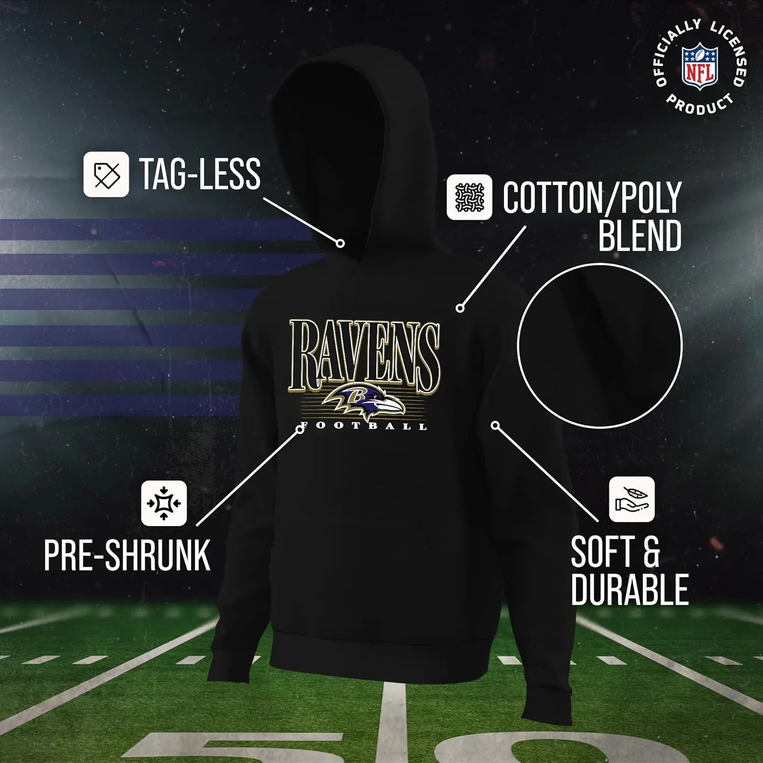 Team Fan Apparel NFL Youth Overtime Blueprint Football Fleece Hooded Sweatshirt, For Boys and Girls, Pro Hoodie Pullover