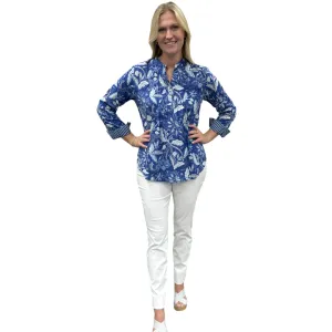 The Avery Cotton Hand Block Printed Top in Brilliant Blue Floral