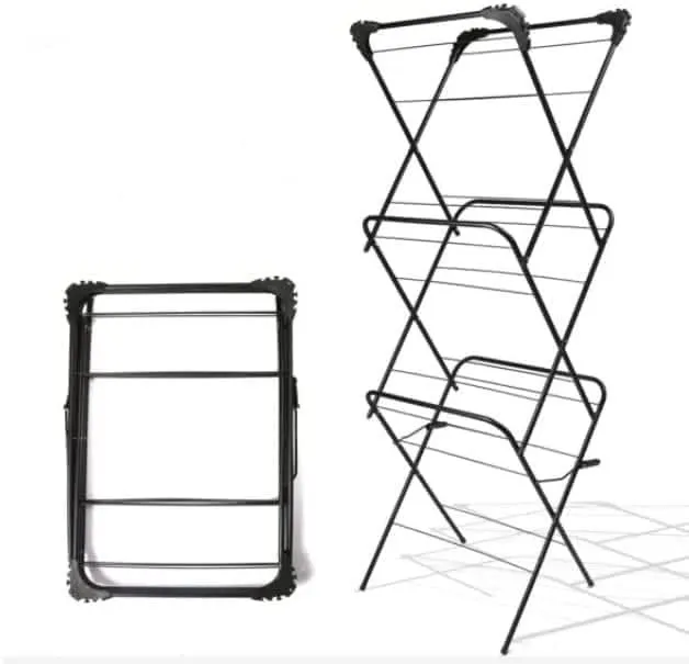 Three Tier Clothes Airer with 20 Clothes Pegs Towel Washing Laundry Drying Rack - Black