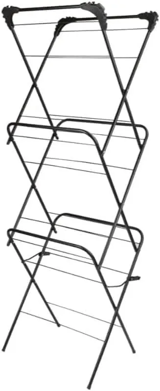 Three Tier Clothes Airer with 20 Clothes Pegs Towel Washing Laundry Drying Rack - Black
