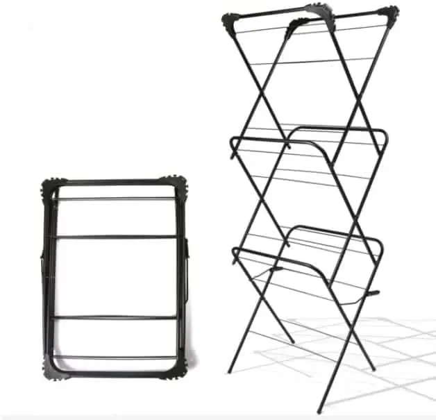 Three Tier Clothes Airer with 20 Clothes Pegs Towel Washing Laundry Drying Rack - Black