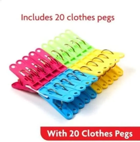 Three Tier Clothes Airer with 20 Clothes Pegs Towel Washing Laundry Drying Rack - Black