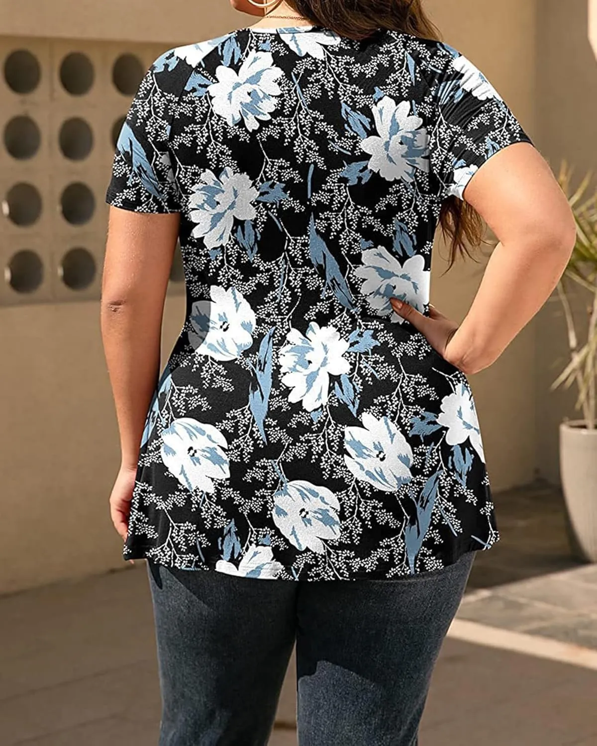 TIAFORD Women's Boho Floral Printed T Shirts Ladies Summer Casual Short Sleeve Blouses V Neck Tunic Tops for Women
