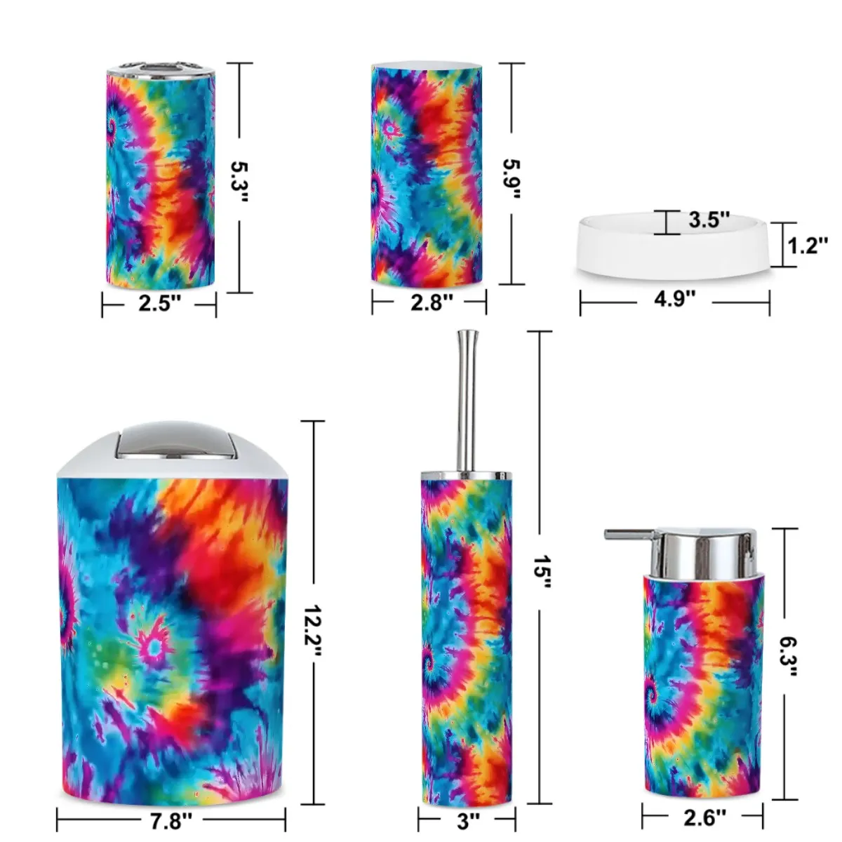 Tie Dye Designs,  6 pcs Bathroom Accessories Set