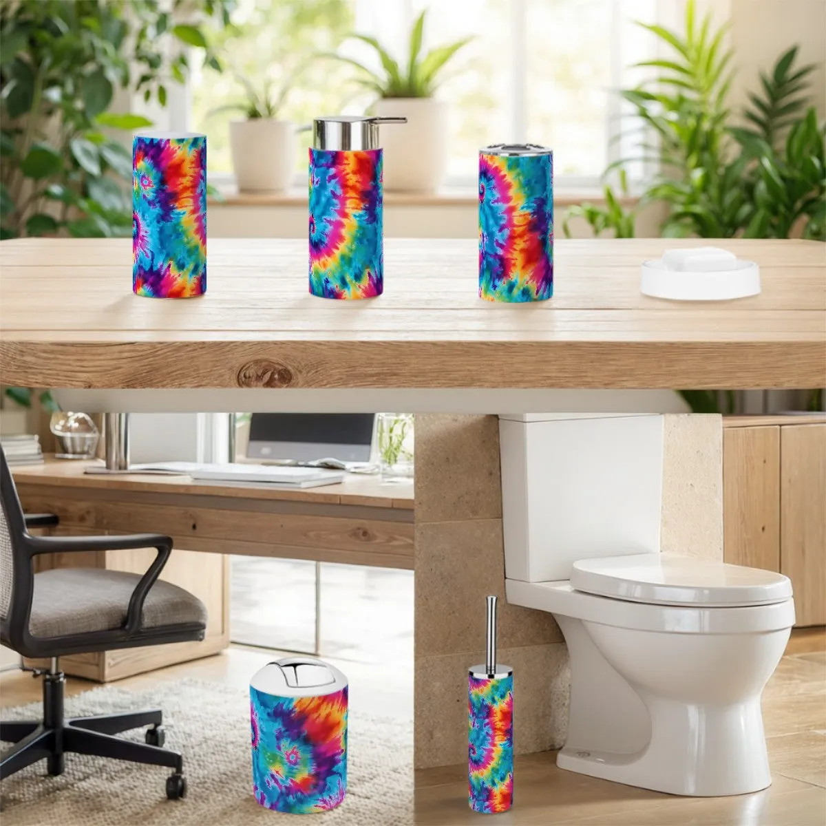 Tie Dye Designs,  6 pcs Bathroom Accessories Set