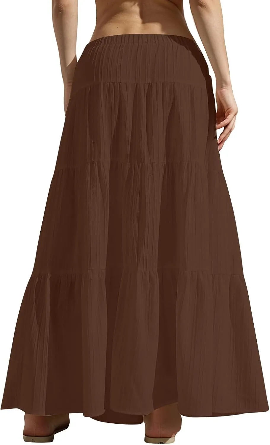 Tiered Long Skirts for Women Vacation A-Line Boho Pleated Skirt Summer High Waist Drawstring Flowy Swing Maxi Skirts