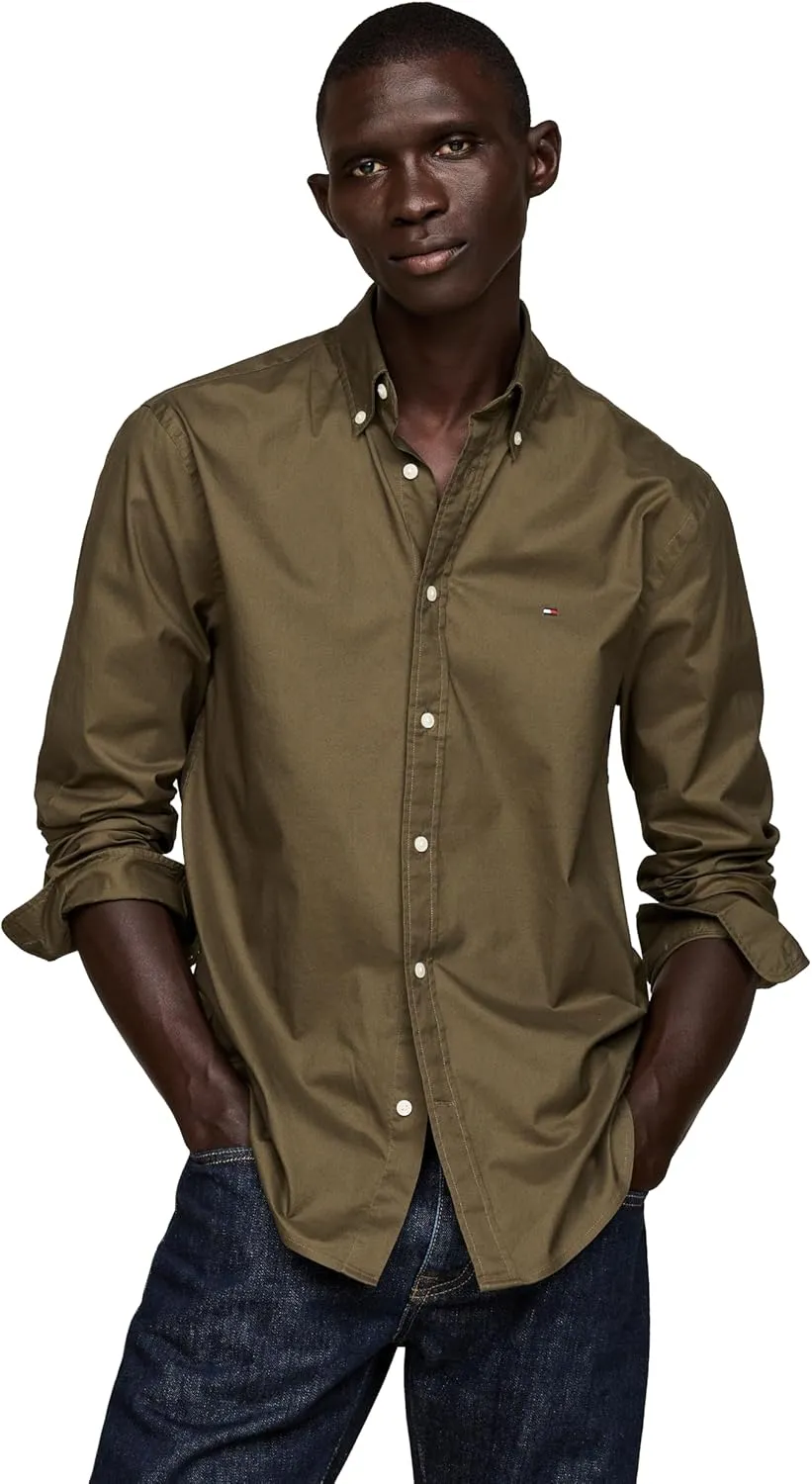 Tommy Hilfiger Long Sleeve Poplin Regular Fit, Men's Button Down Shirts, Also Available in Big and Tall