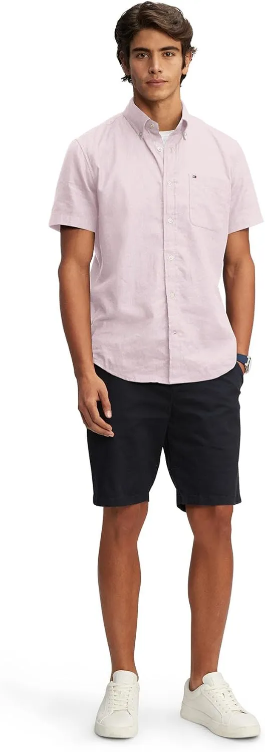 Tommy Hilfiger Men's Short Sleeve Casual Linen Button Down Shirts