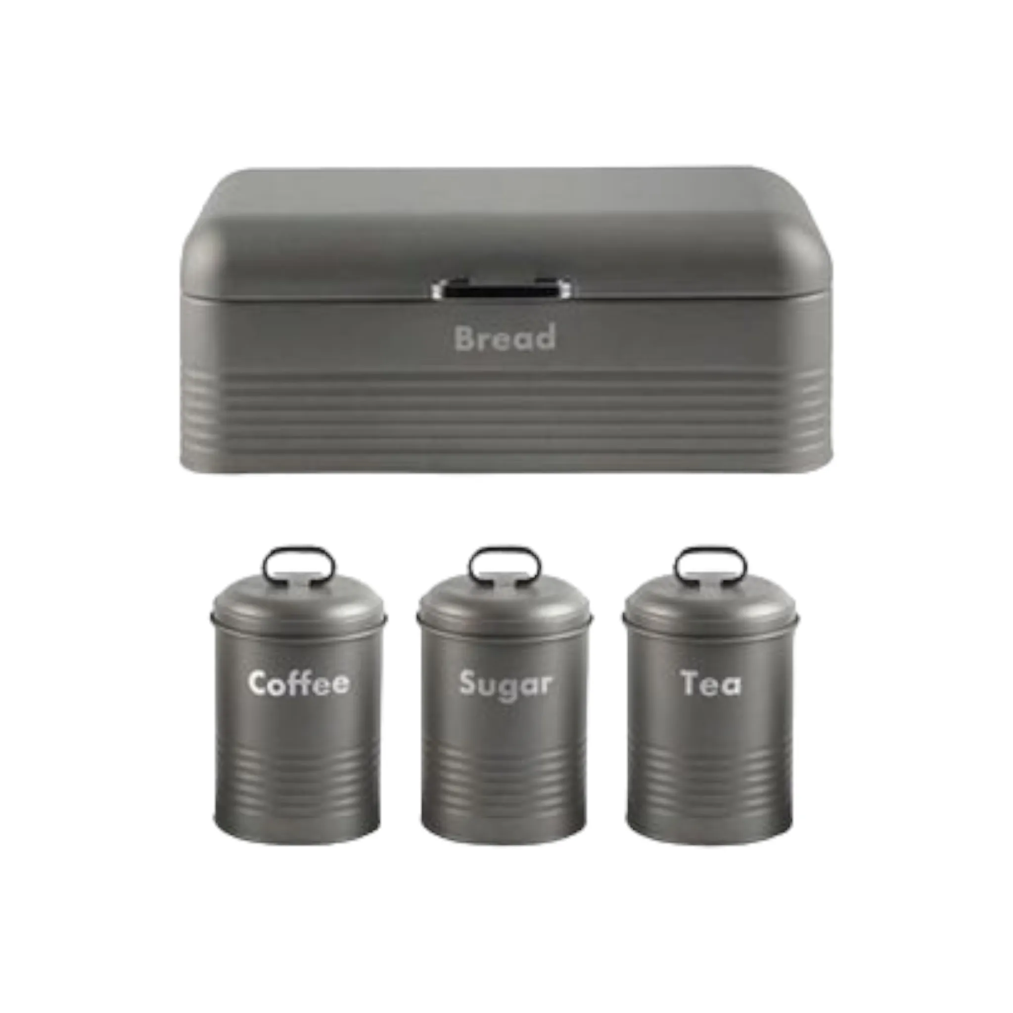 Totally Home Retro Bread Bin with Gold Handle & 3pc Canister Set Tea-Coffee-Sugar TH105