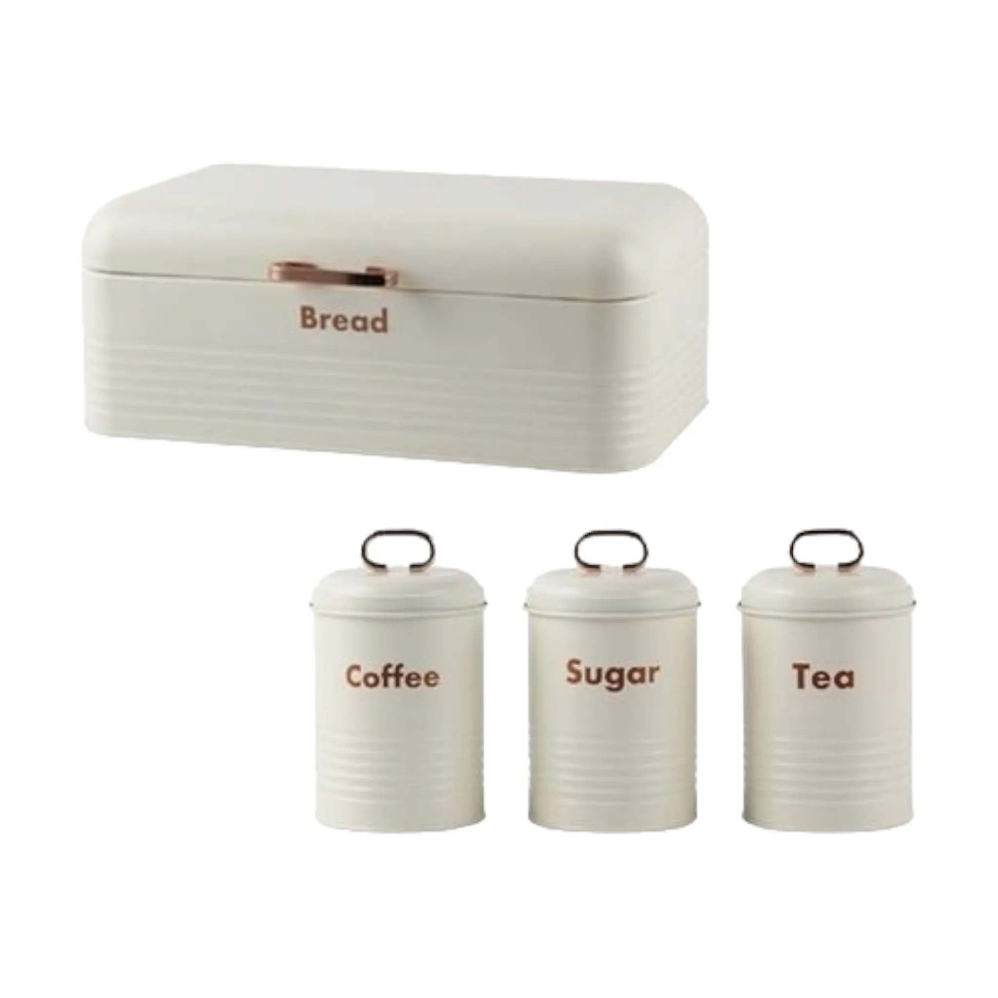 Totally Home Retro Bread Bin with Gold Handle & 3pc Canister Set Tea-Coffee-Sugar TH105