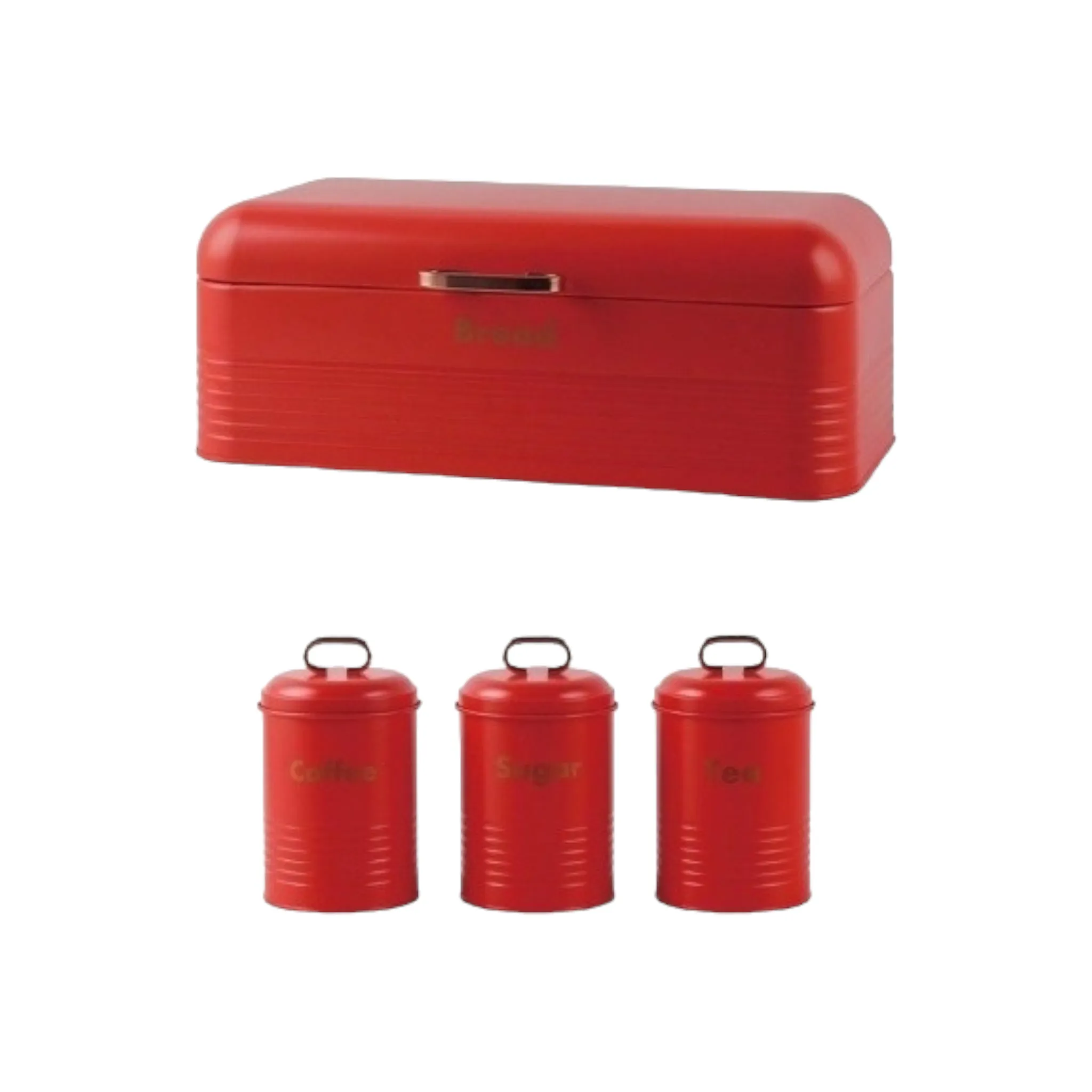 Totally Home Retro Bread Bin with Gold Handle & 3pc Canister Set Tea-Coffee-Sugar TH105